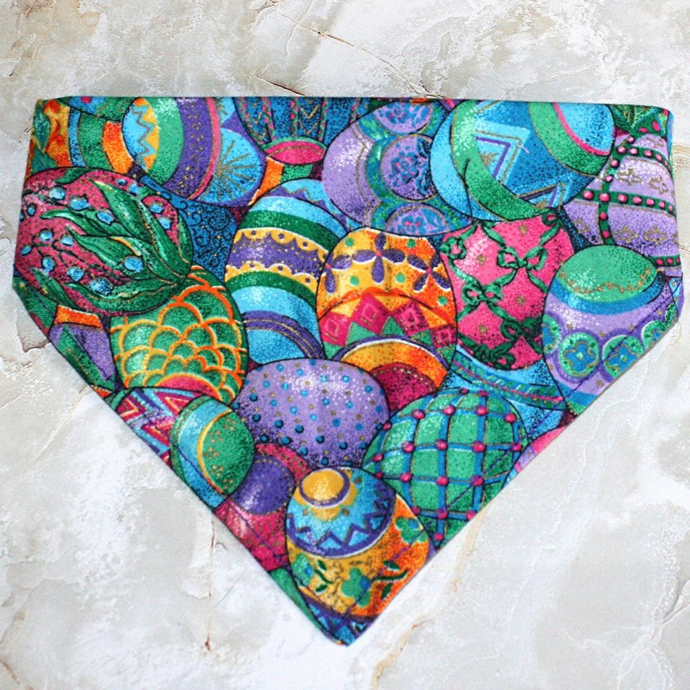 HAND CRAFTED Bandana Easter Egg Holiday Colorful Print Dog Pet Scarf Accessory